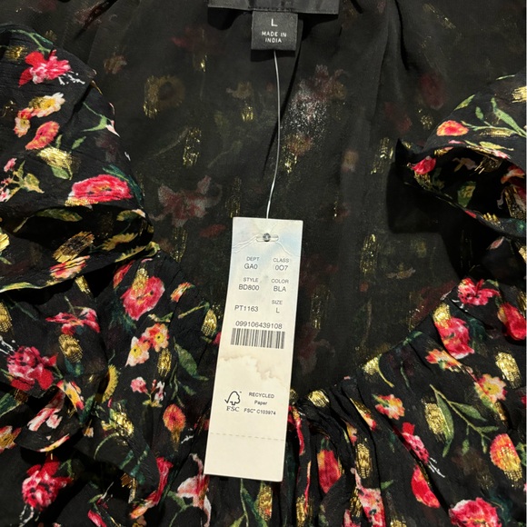 NWT J Crew Ruffleneck Top Midnight Vintage floral size L - Picture 3 of 3